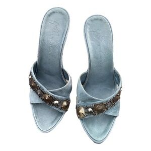 Giuseppe Zanotti Pale Blue Suede Embellished Slide Sandals